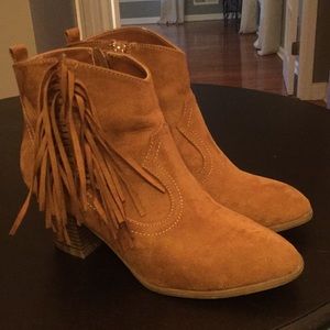 Tan fringe ankle boots